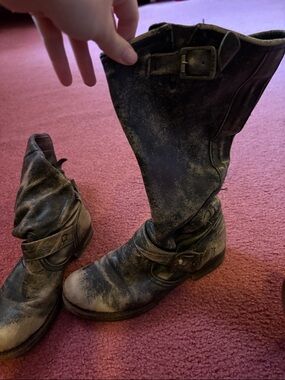 Frye Distressed Black Leather Combat Boots